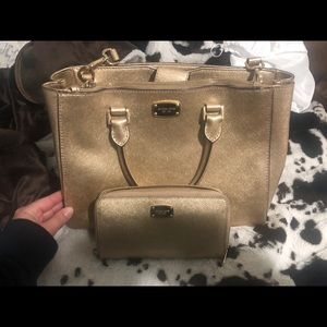 Michael Kors gold purse and wallet set
